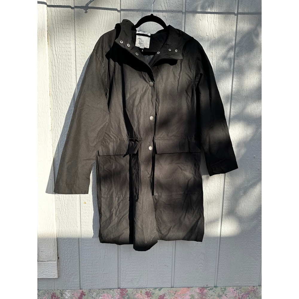 A New Day Women's Long Sleeve Hooded Rain Coat Black Medium NWT Water Resistant